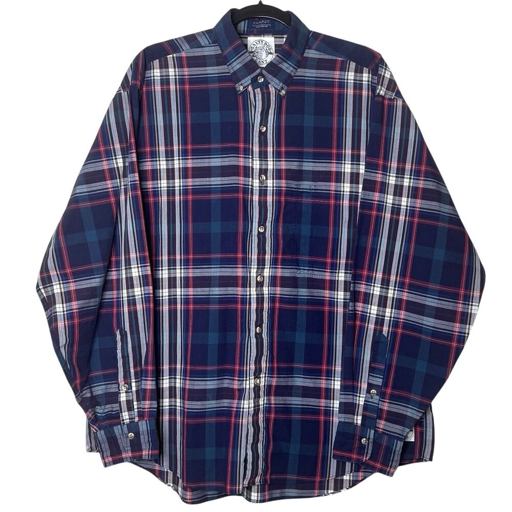 VTG Gant Salty Dog Men's Long Sleeve Button Down Large Plaid Grunge Revival
